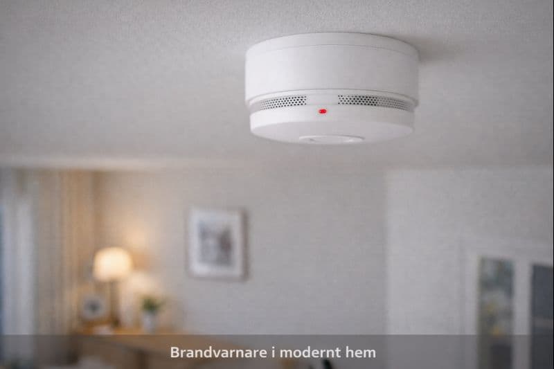 Brandvarnare installerad i taket i ett modernt svenskt hem