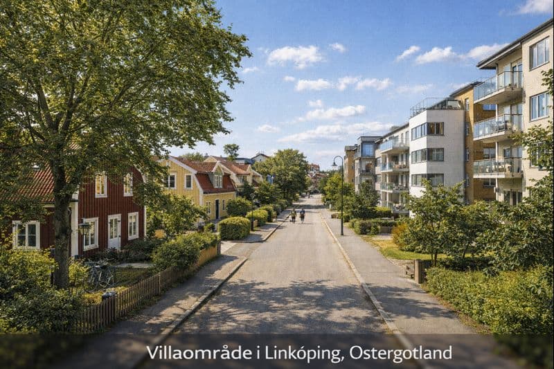 Villaområde i Linköping, Östergötland en solig dag