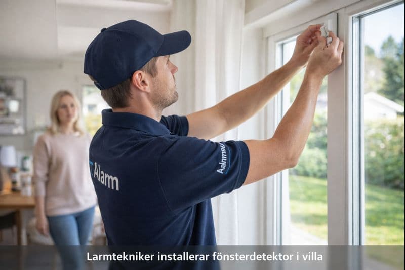 Tekniker installerar Sector Alarm säkerhetssensor i svenskt hem